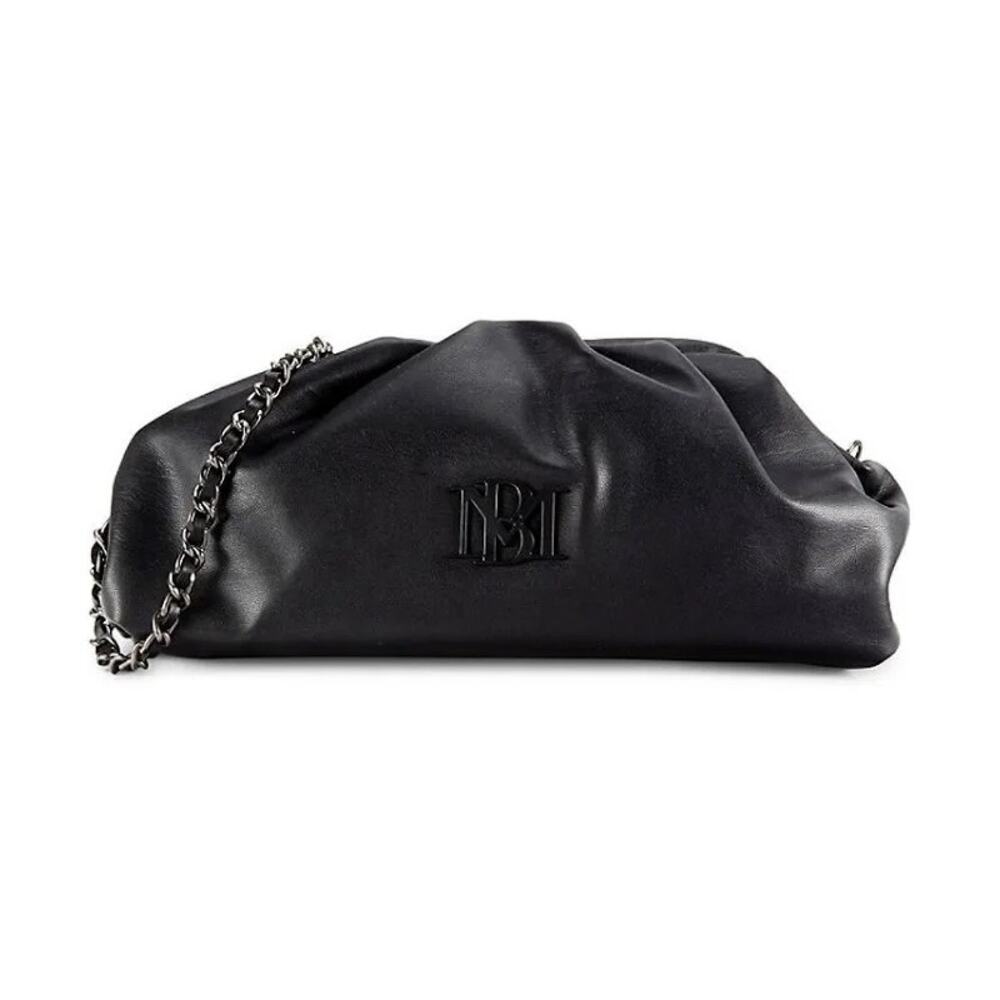 BADGLEY MISCHKA Solid Black Wrapped Frame Hinge Slouch Logo Crossbody Bag $149